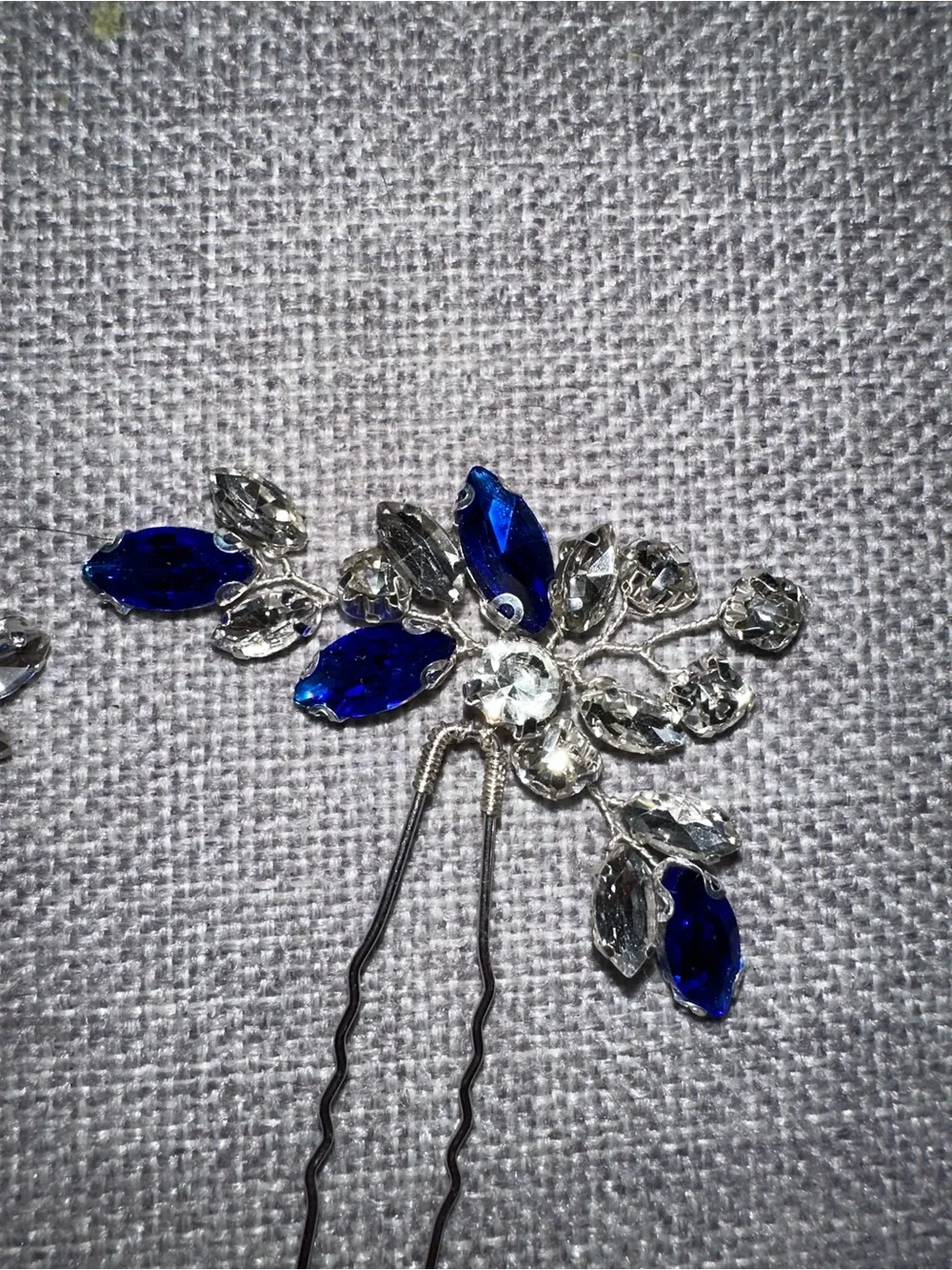 Crystal and Royal Blue Floral Hair Pins - Women Accessories
